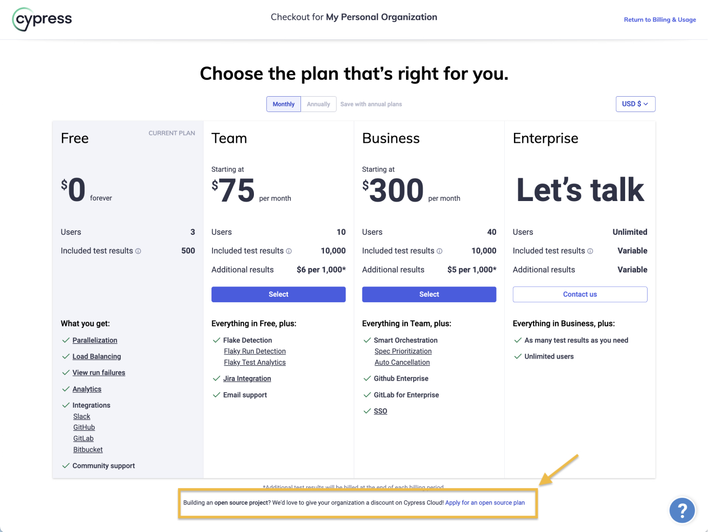 Click Apply for an open source plan
